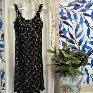 Women’s JS Boutique Evening Sleeveless Black Floral Lace Overlay Dress Size 8